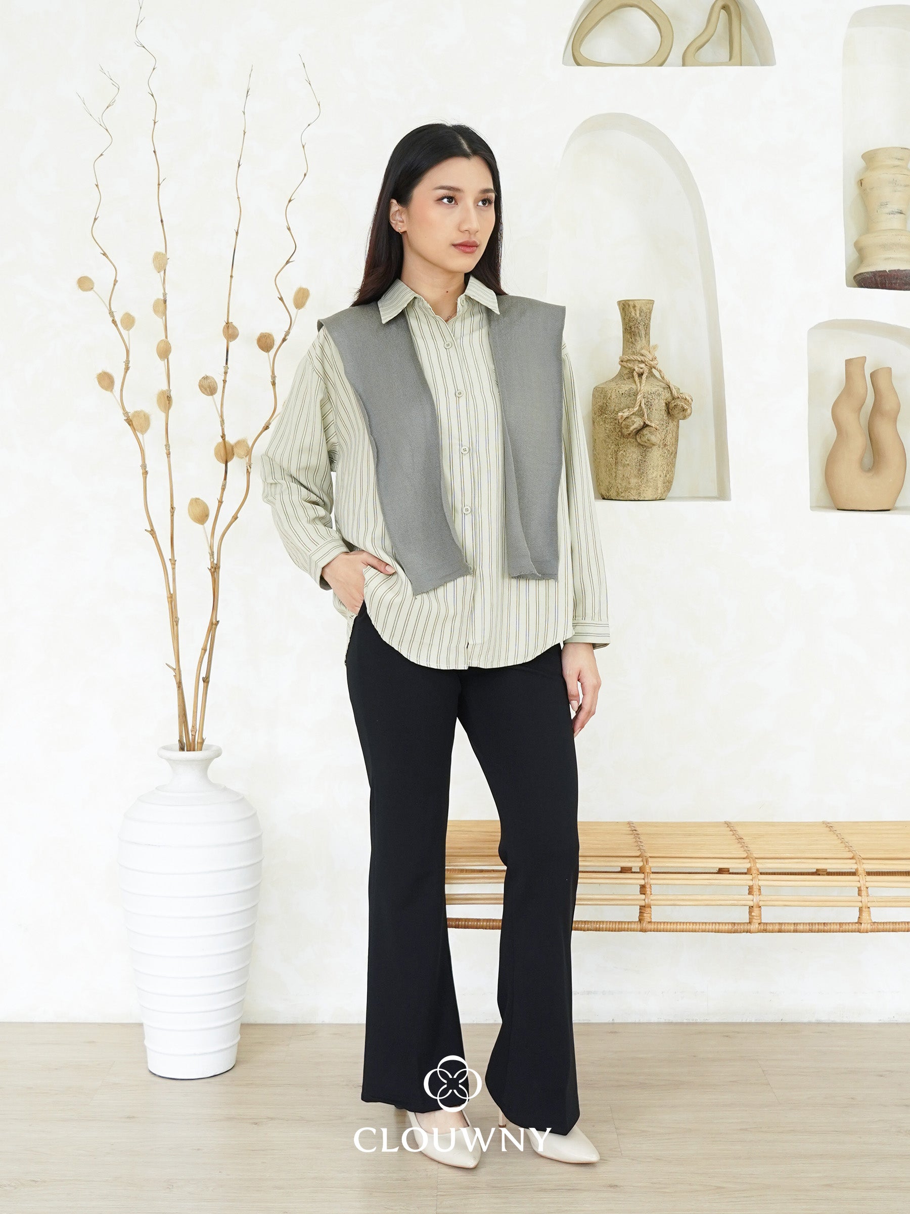 Candela Stripes Scarf - Sage Green
